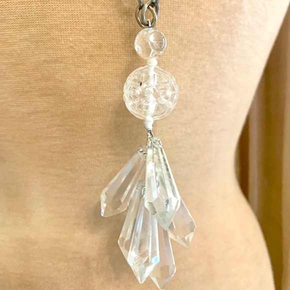 Sweet Olive Carved Rock Crystal Pendant w Faceted Rock Crystal Tassel Neckalce - Picture 3 of 5